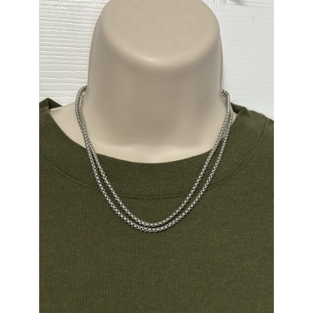 Silver Tone Double Layered Popcorn Rope Chain Necklace Y2K Classic Everyday Sexy